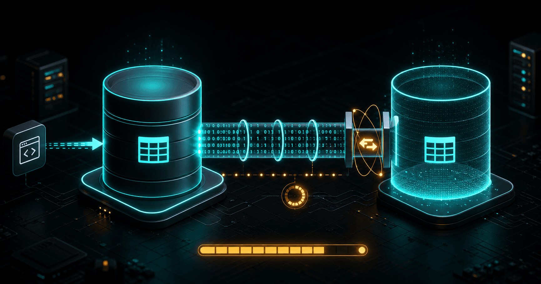 A production table streaming binary-log changes to a ghost table before an atomic cutover